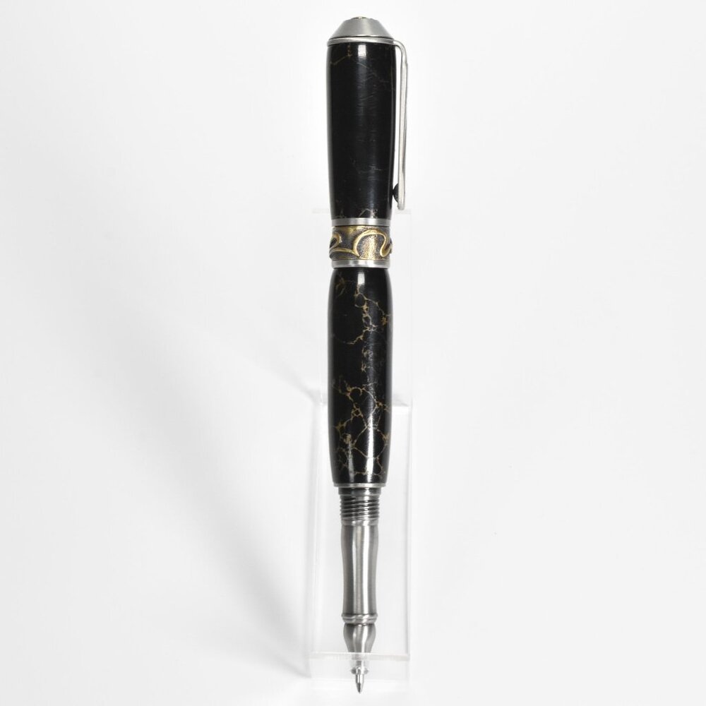 Broadwell Nouveau Sceptre Antique Pewter & Trustone Rollerball Pen w/ Box & Bag - Picture 5 of 8